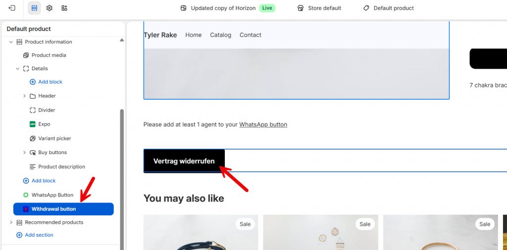 withdrawal button block
