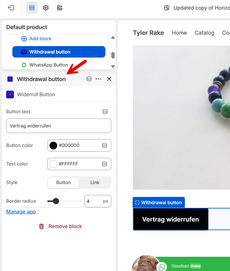 withdrawal button styling