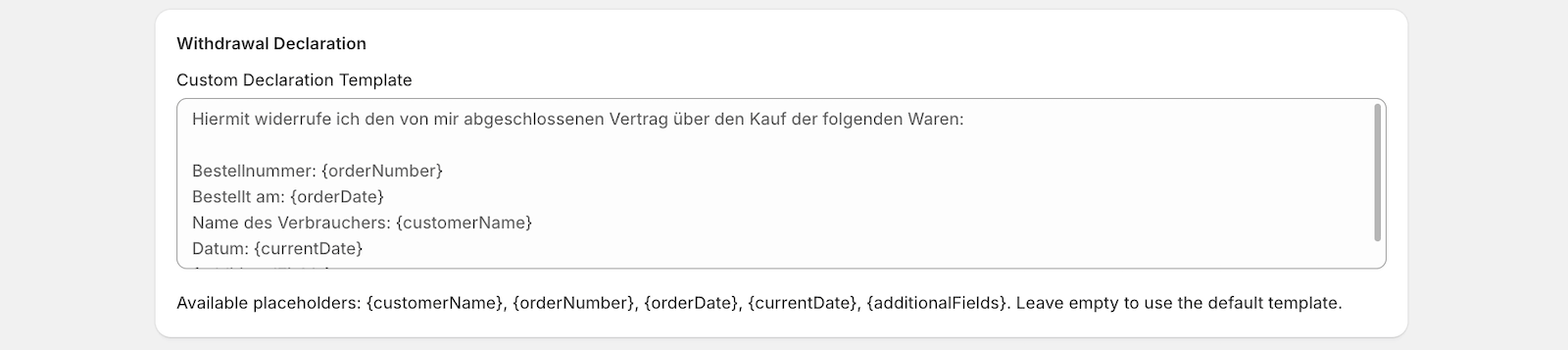 Order withdrawal declaration step