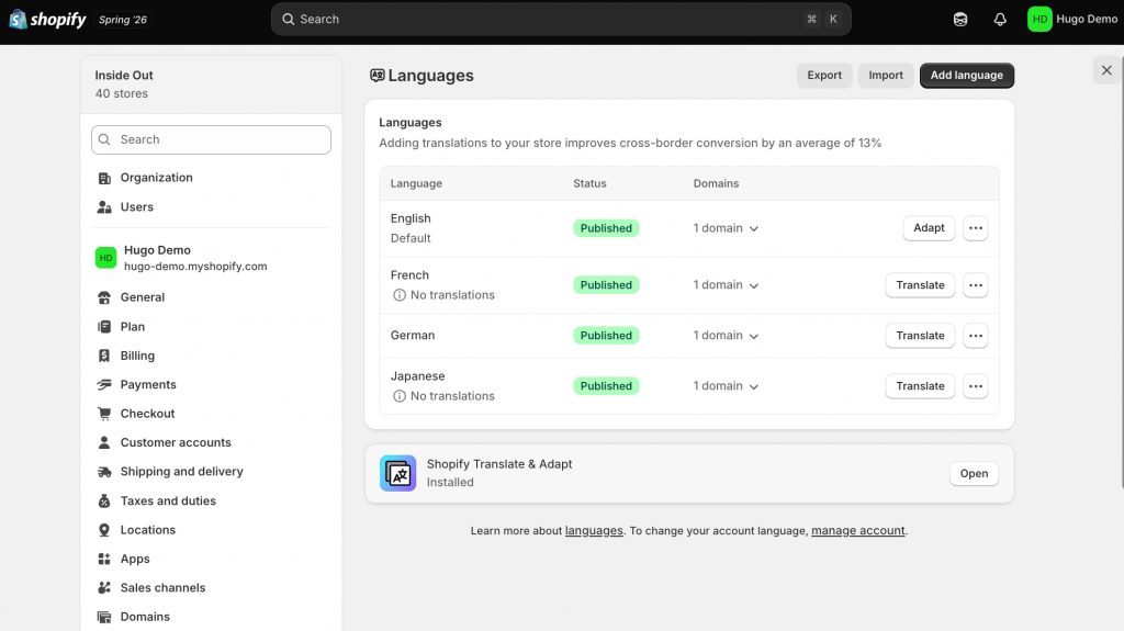 Add Languages to the Shopify store