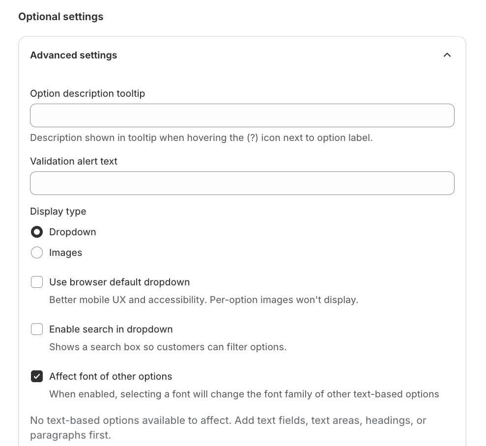 Advanced setting to display font picker of EXPO