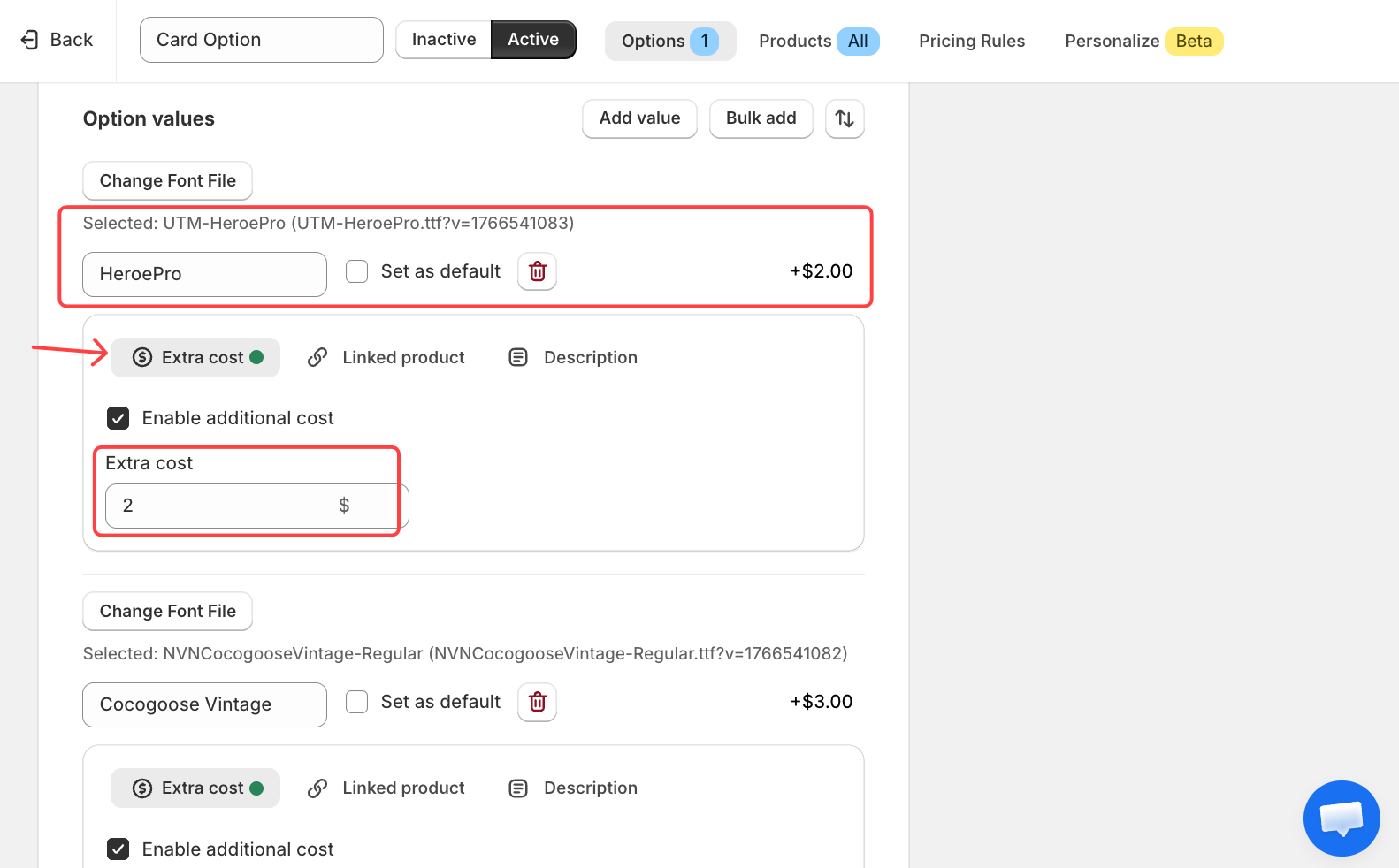 Enable extra cost for Font value with EXPO