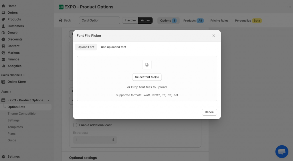 Upload font picker with EXPO