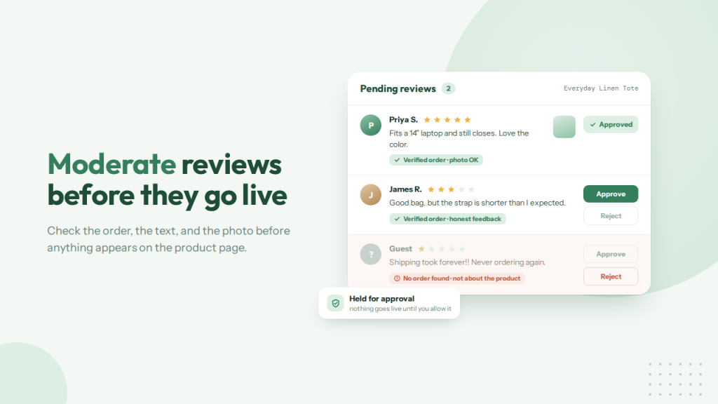 Moderate Reviews Before They Go Live