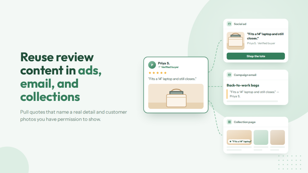Reuse Review Content in Ads, Email, and Collections