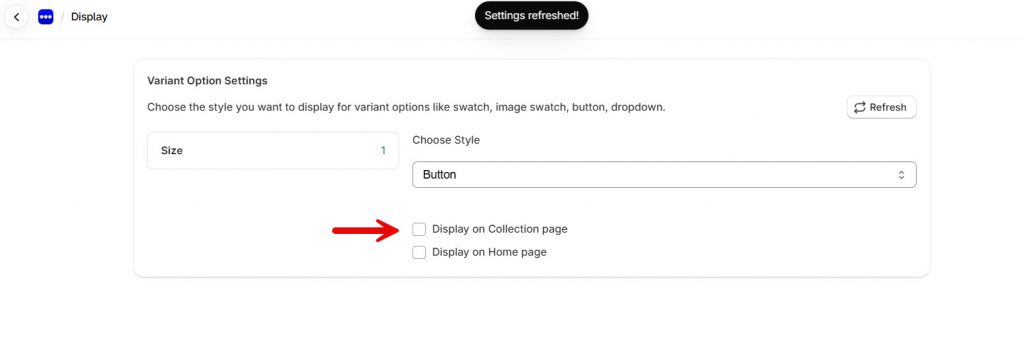 display on collection page - Display Swatches Made on the Collection Page