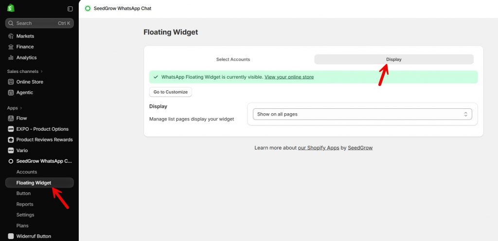 floating widget settings