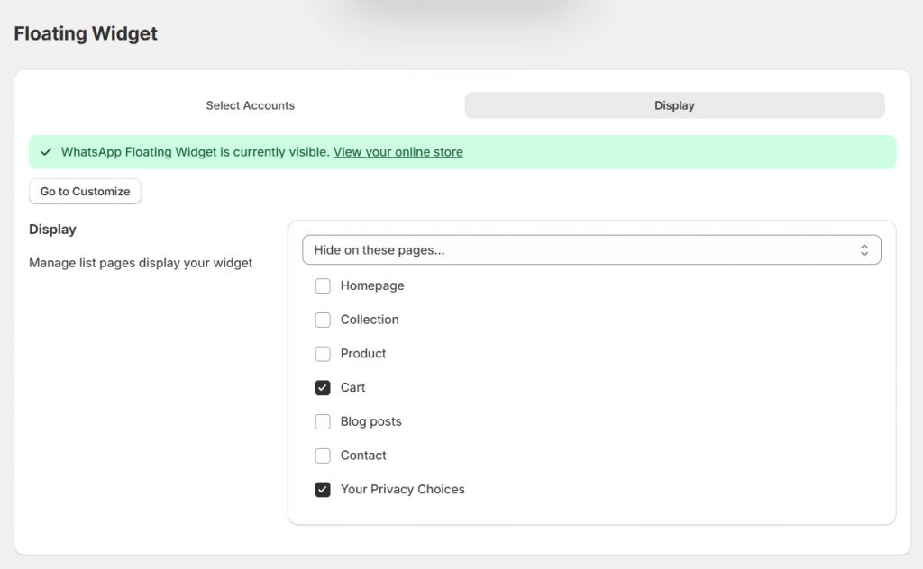 hide widget on these pages - Show or Hide the WhatsApp Widget
